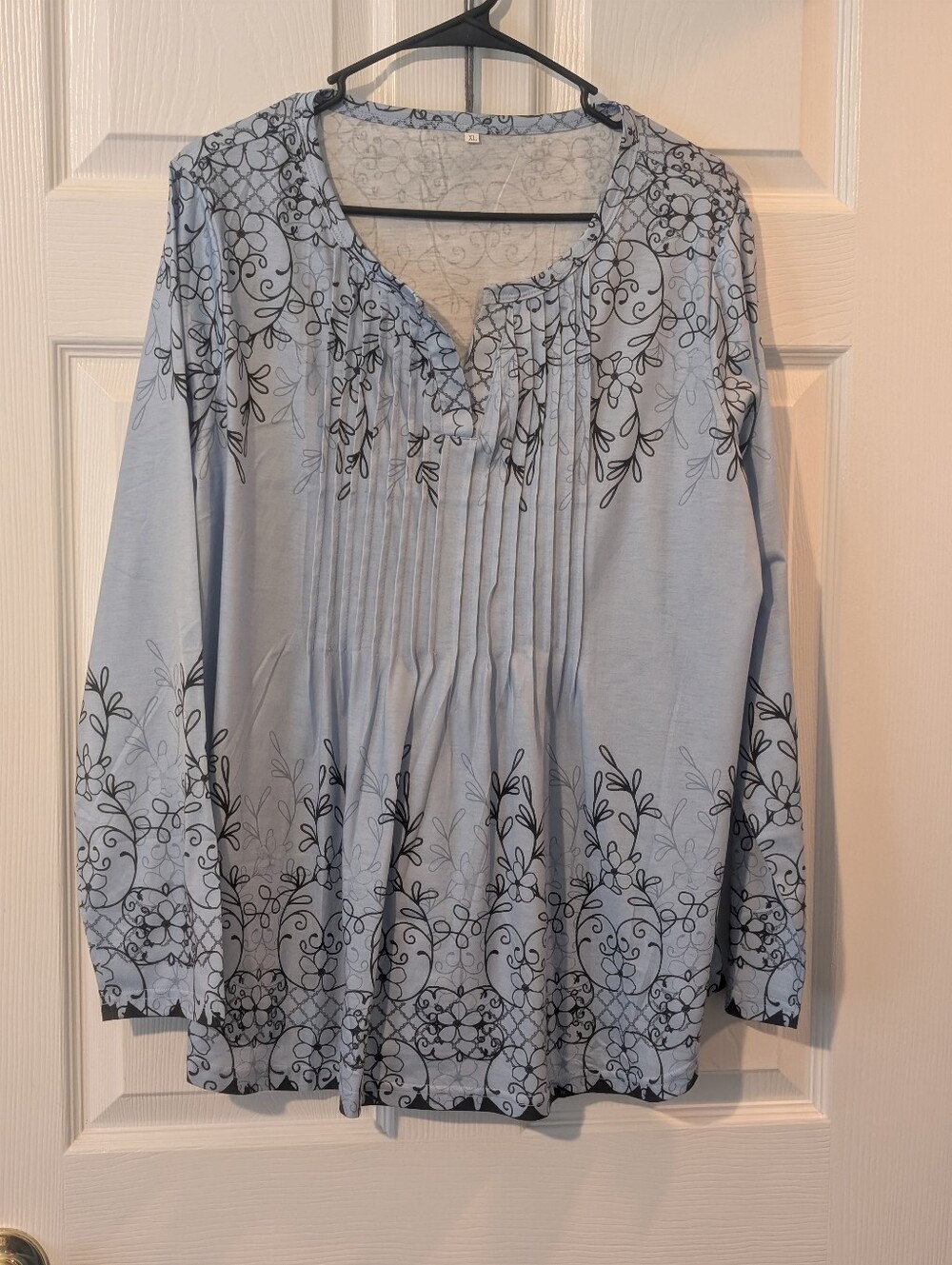 Light Blue Floral Pintuck Women's Blouse